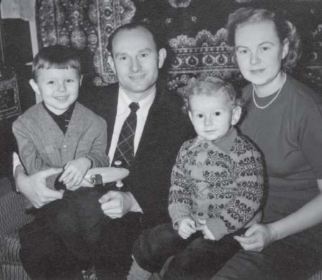 Polyakov family, Moscow, mid-1960s (left to right): son Aleksandr, father Dmitriy, son Peter, and mother Nina. The Polyakovs’first child, also a son, died in the early 1960s. (Authors’ collections)