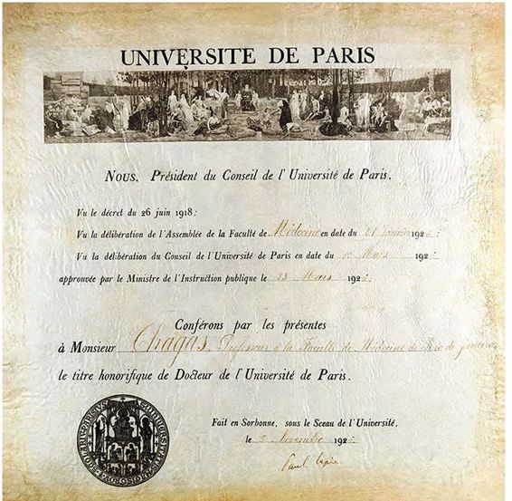 Diploma de doutor honoris causa da Universidade de Paris, 5 nov. 1926 Acervo Casa de Oswaldo Cruz Doctor Honoris Causa from Paris University, Nov. 5, 1926