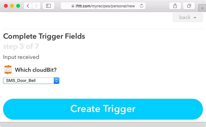 Selecting our cloudBit for the recipe