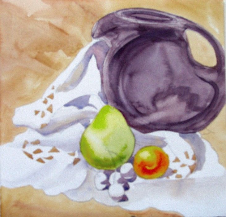 Figure 9-26: Paint the pitcher, pear, and apricot with a first layer.