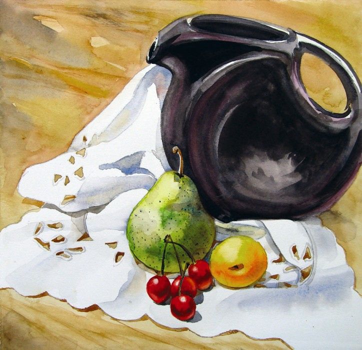 Figure 9-27: A finished still life featuring a pitcher and fruit.