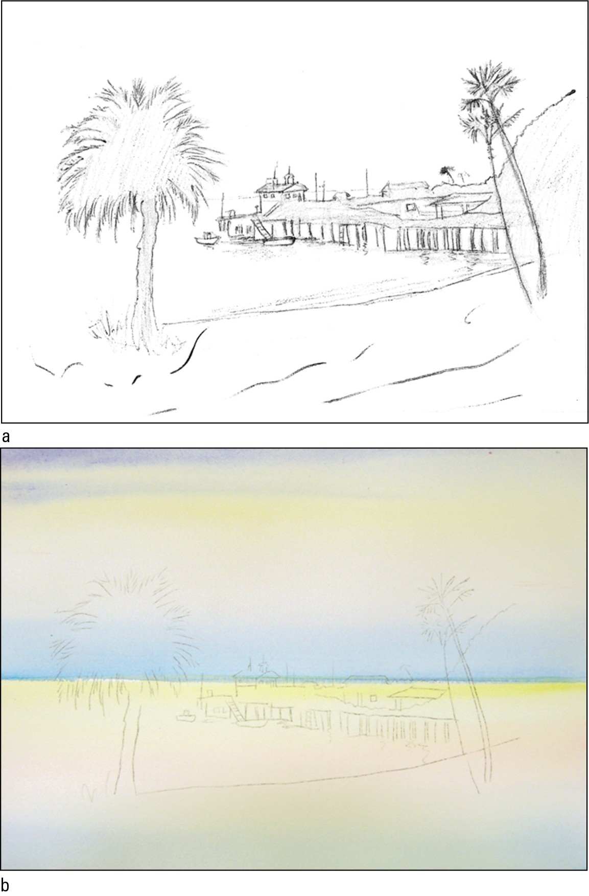 Figure 11-16: A scene is drawn on top of the water and sky.