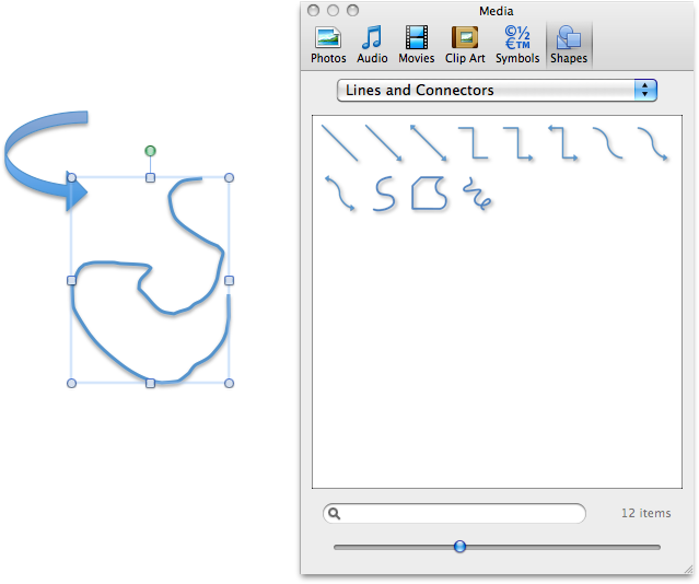 When a toolbar menu has a strip of dotted lines at the top, you can drag it off the toolbar (left) to create a floating palette (right). The Lines palette contains tools for straight lines, arrows, double arrows, curved lines, free-form shapes, and scribbled lines.