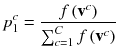 
$$ p_{1}^{c}  = \frac{{f\left( {{\mathbf{v}}^{c} } \right)}}{{\sum\nolimits_{c = 1}^{C} {f\left( {{\mathbf{v}}^{c} } \right)} }} $$
