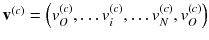 $$ {\mathbf{v}}^{(c)} = \left( {v_{O}^{(c)} , \ldots v_{i}^{(c)} , \ldots v_{N}^{(c)} ,v_{O}^{(c)} } \right) $$