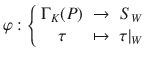 $$\varphi:\left\{\begin{array}[]{ccc}\Gamma_{K}(P)&\to&S_{W}\\ \tau&\mapsto&\tau|_{W}\end{array}\right.$$