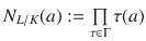 $$N_{L/K}(a):=\prod\limits_{\tau\in\Gamma}\tau(a)$$