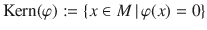 $$\operatorname{Kern}(\varphi):=\{x\in M\,|\,\varphi(x)=0\}$$