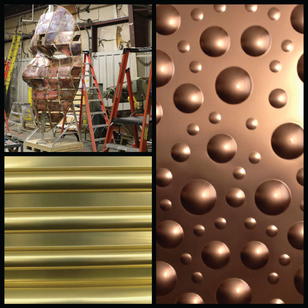 Photos depict the shaping of copper alloys. Copper was made for the fabricator.