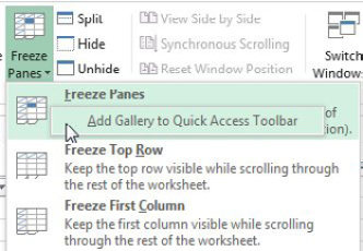 If you try to add Freeze Panes using the right-click trick, it will always Add Gallery to Quick Access Toolbar.