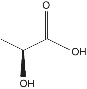 Skeletal formula of lactic acid.