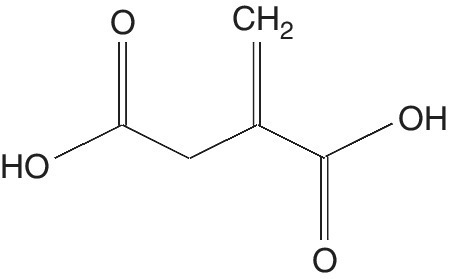 Skeletal formula of itaconic acid.