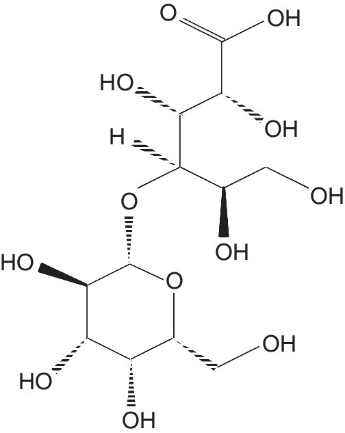 Skeletal formula of lactobionic acid.