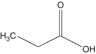 Skeletal structure of propionic acid.