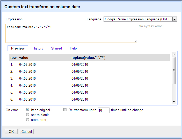 Transforming data