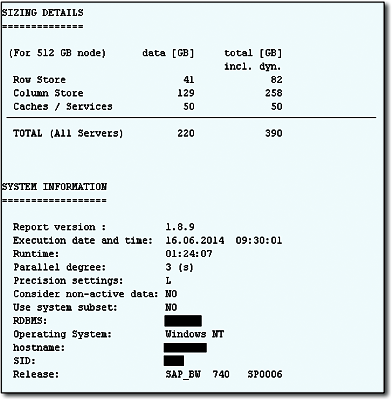 Sizing Report Output (Part 2)