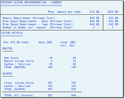 Output of a Sizing Report for a Larger SAP BW System