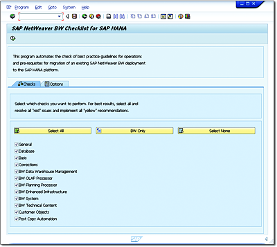 Initial Screen of the Checklist Tool