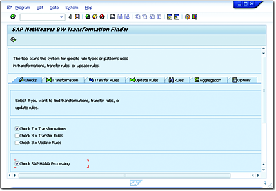 Initial Screen of the BW Transformation Finder