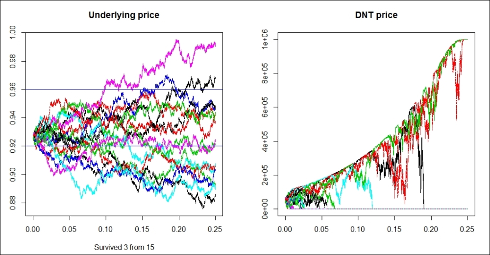 The life of a Double-no-touch option – a simulation