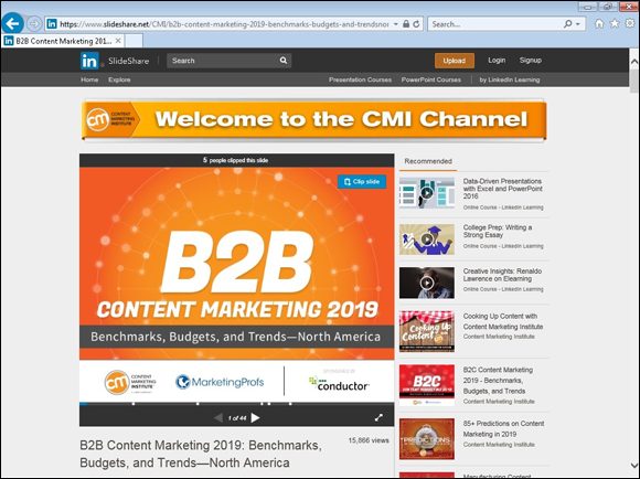 Screenshot of B2B content marketing 2019 Benchmarks, Budgets, and Trends.