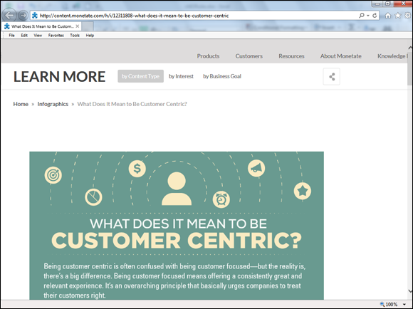 Screenshot of Monetate’s Infographic showing what it means to be customer centric.