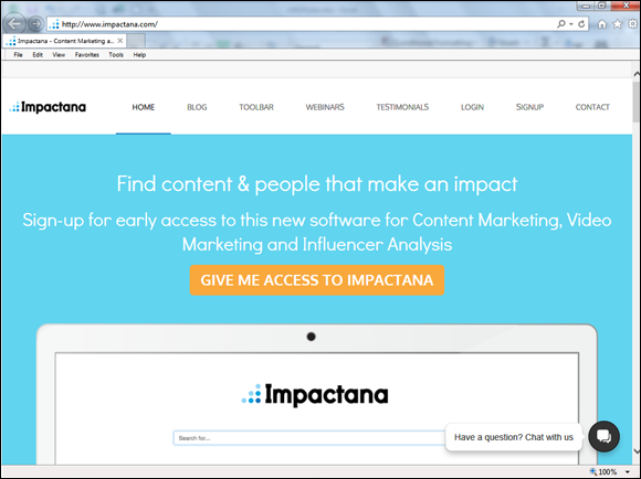 Screenshot of login page of Impactana.