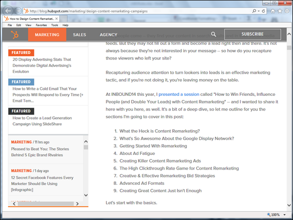 Screenshot of the web page of HubSpot blog.