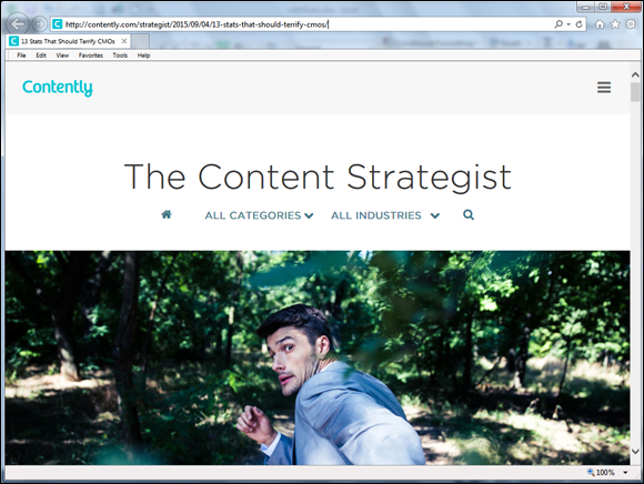 Web page of the blog “The Contently,” and it is designed to make great use of white space.