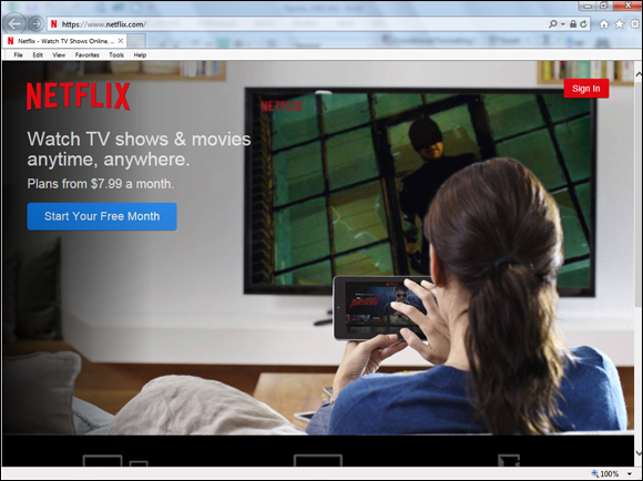 Screenshot of the home page of Netflix, one must pay a monthly fee to access all the content of the website.