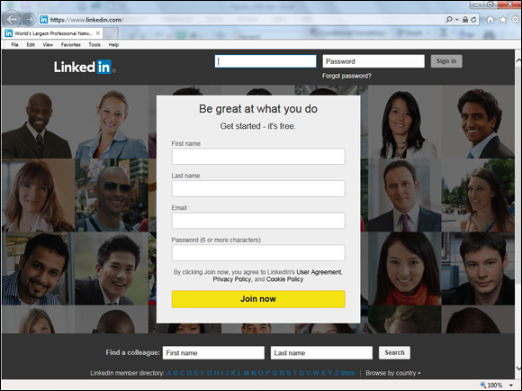 Screenshot of web page of LinkedIn that offers free and paid services.