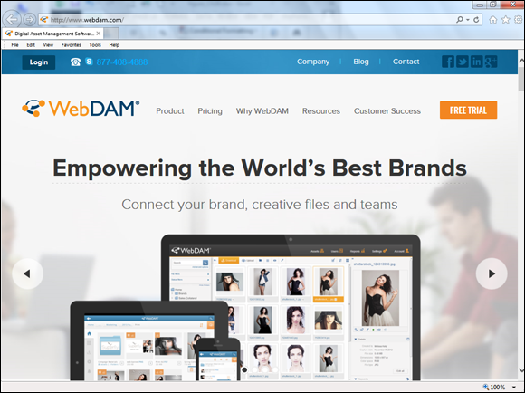 Screenshot of home page of WebDAM.