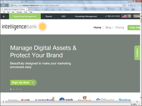 Screenshot of home page of IntelligenceBank.