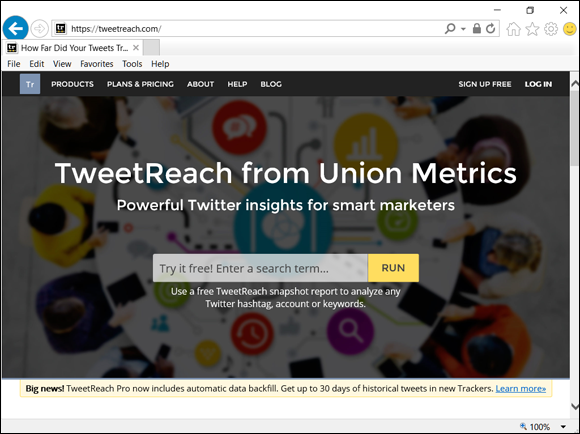 Screenshot of web page of TweetReach.