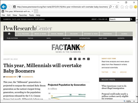 Screenshot of web page of Pew Research Center study.