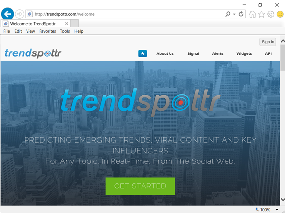 Screenshot of web page of Trendspottr.