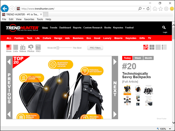 Screenshot of web page of Trend Hunter.