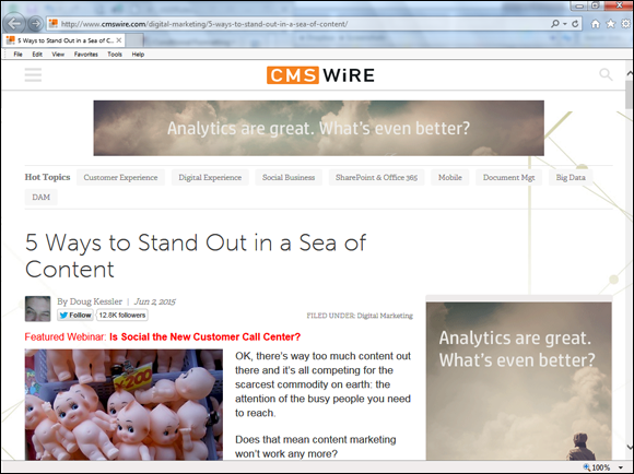 Screenshot of the web page of CMS Wire.