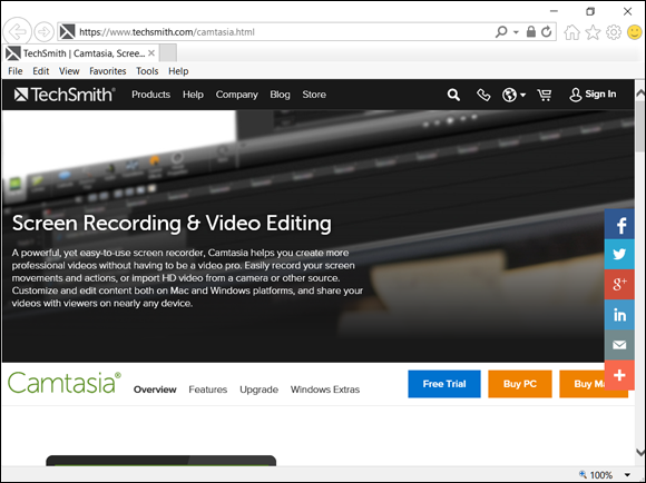 Screenshot of web page of Camtasia.