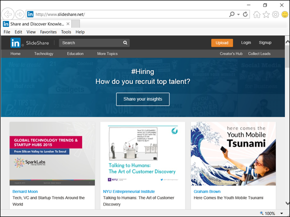 Screenshot of web page of SlideShare.