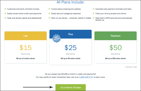 Screenshot of Freshbooks anticipating the next logical intent of a visitor who needs to obtain pricing information