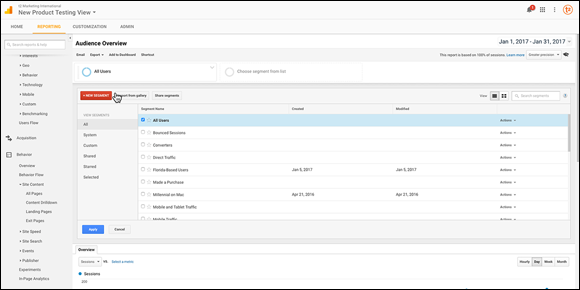 Screenshot of creating a new segment from the audience dashboard.