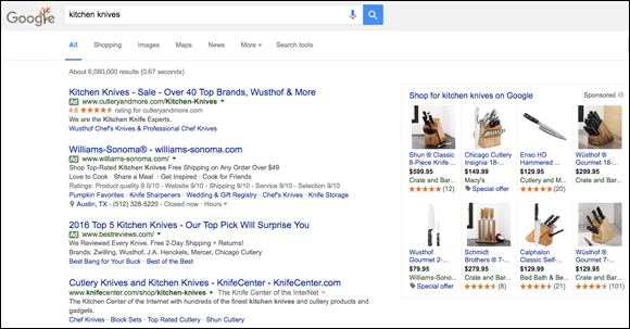 Screenshot of Google displays ads at the top and in the top-right corners of search result pages.