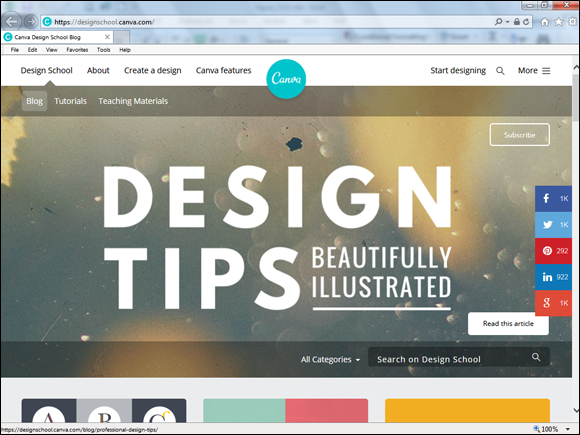 Screenshot of web page of Canva Design School.