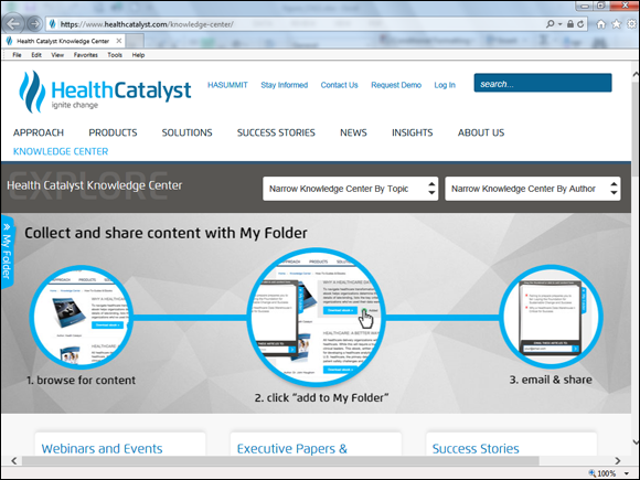 Screenshot of web page of Health Catalyst Knowledge Center.