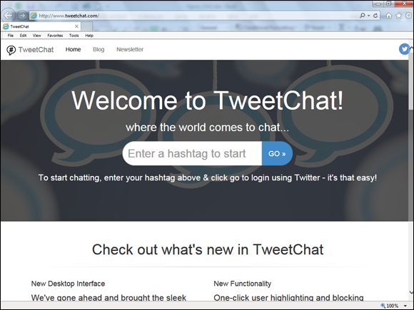 Screenshot of web page of TweetChat.