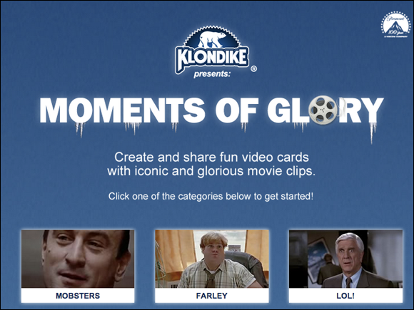 Screenshot of web page of Klondike that created a video app for Facebook fans.