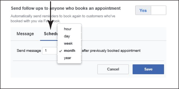 Screenshot of scheduling the Follow-Up message.