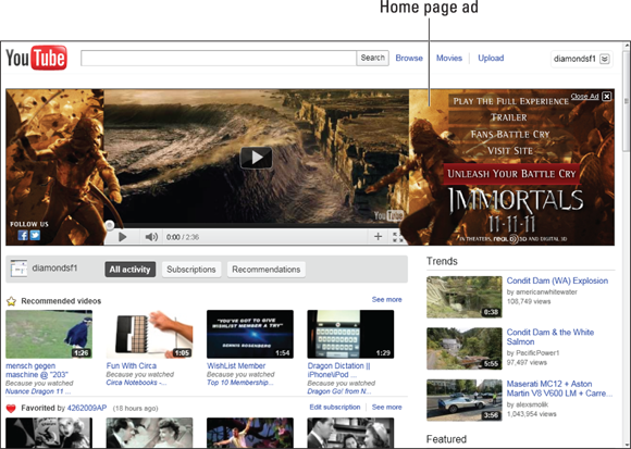 Screenshot of a home-page ad on YouTube.