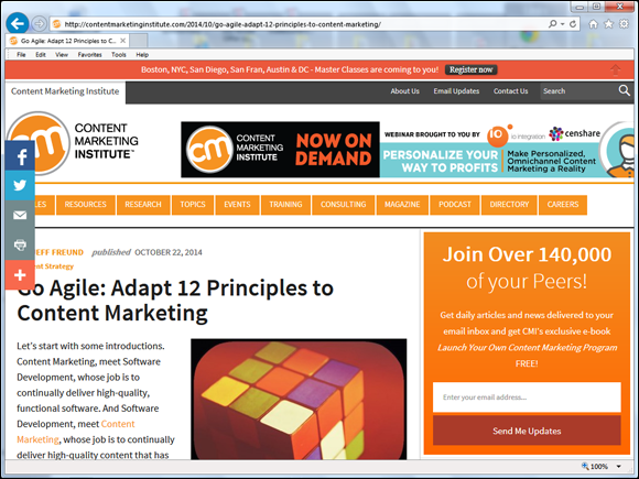 Screenshot of the web page of Content Marketing Institute.